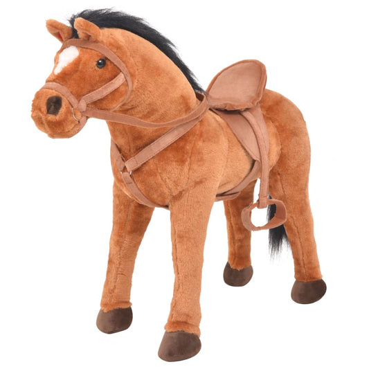 Berkfield Standing Toy Horse Plush Brown