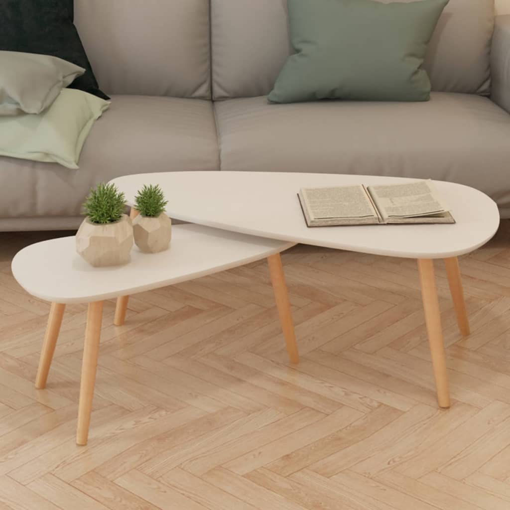 Berkfield Coffee Table Set 2 Pieces Solid Pinewood White