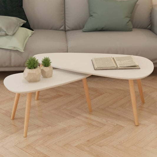Berkfield Coffee Table Set 2 Pieces Solid Pinewood White
