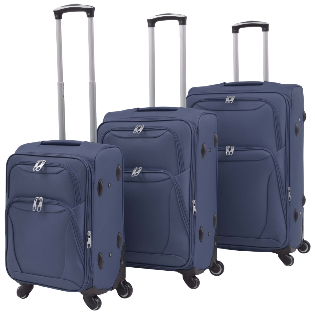 Berkfield 3 Piece Soft Case Trolley Set Navy Blue