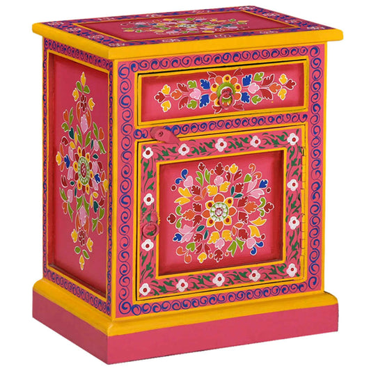 Berkfield Bedside Cabinet Solid Mango Wood Pink Hand Painted