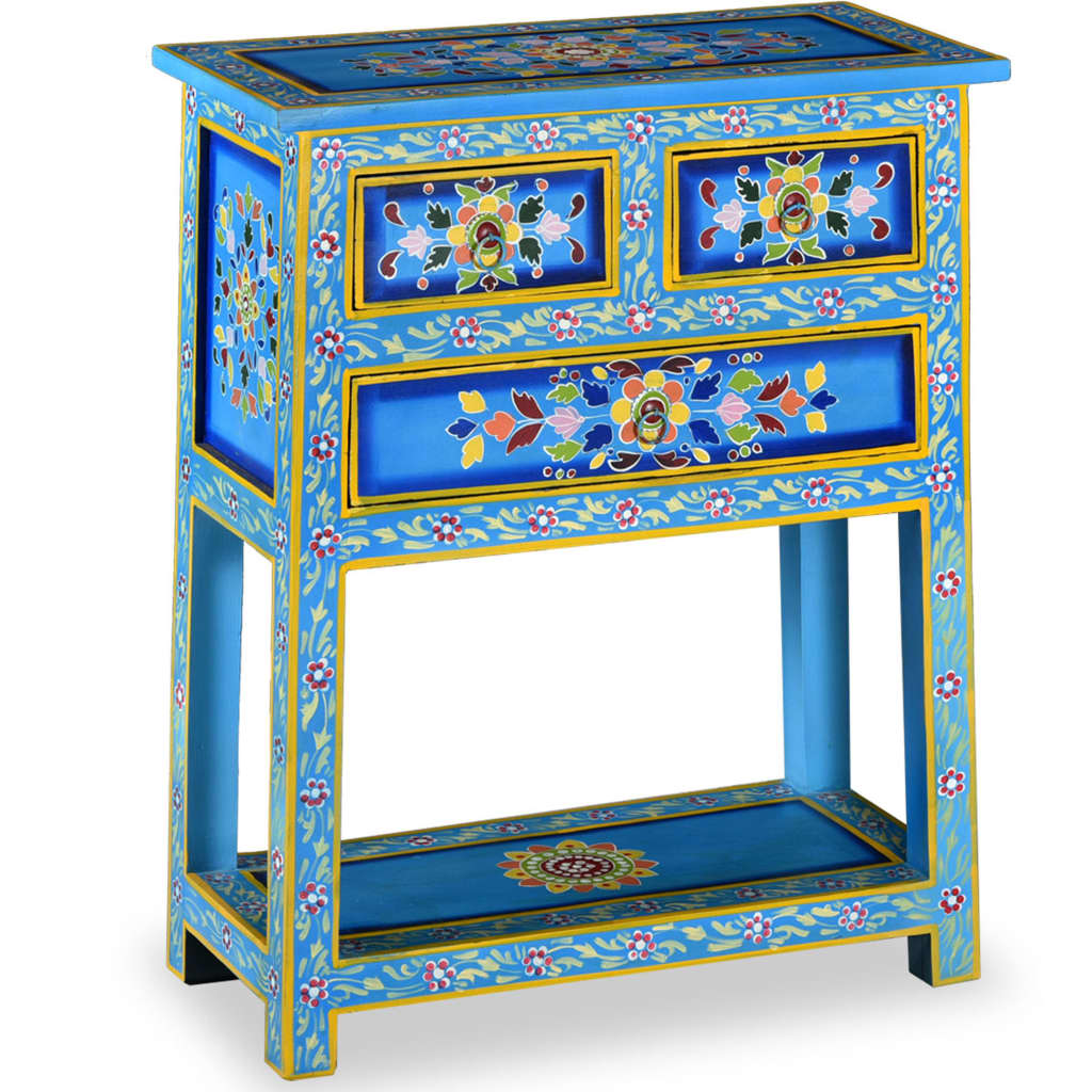 Berkfield Sideboard with Drawers Solid Mango Wood Turquoise Hand Painted