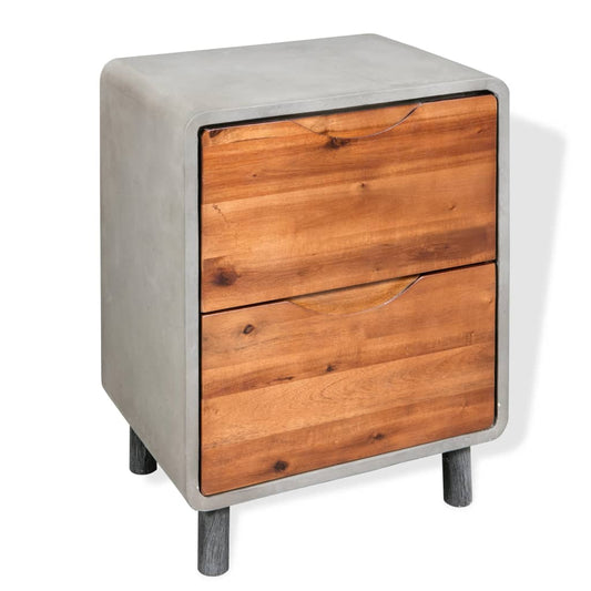 Berkfield Nightstand Concrete Solid Acacia Wood 40x30x50 cm