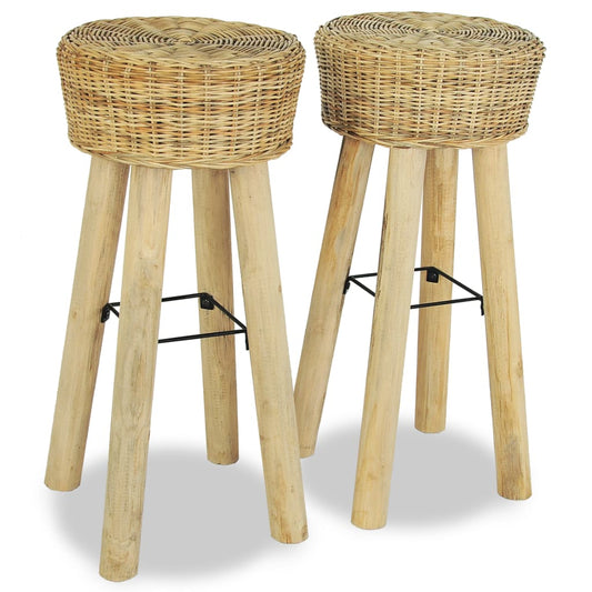Berkfield Bar Stools 2 pcs Natural Rattan