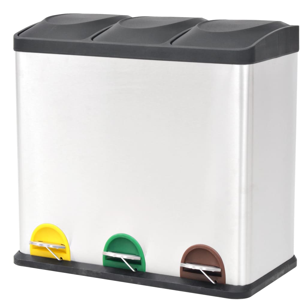 Berkfield Recycling Pedal Bin Garbage Trash Bin Stainless Steel 54 L