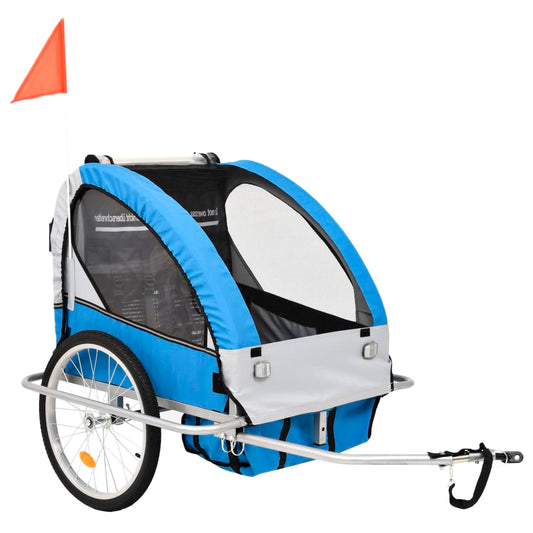Berkfield 2-in-1 Kids' Bicycle Trailer & Stroller Dark Blue and Grey
