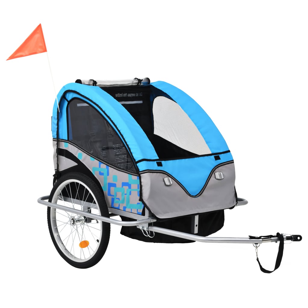 Berkfield 2-in-1 Kids' Bicycle Trailer & Stroller Light Blue and Grey