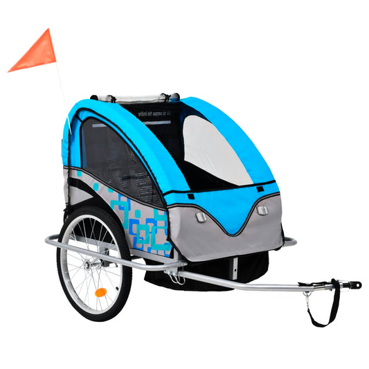 Berkfield 2-in-1 Kids' Bicycle Trailer & Stroller Light Blue and Grey