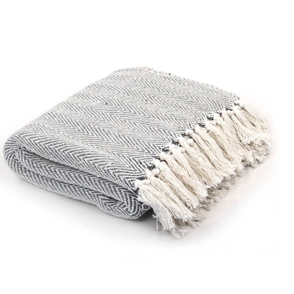 Berkfield Throw Cotton Herringbone 220x250 cm Grey