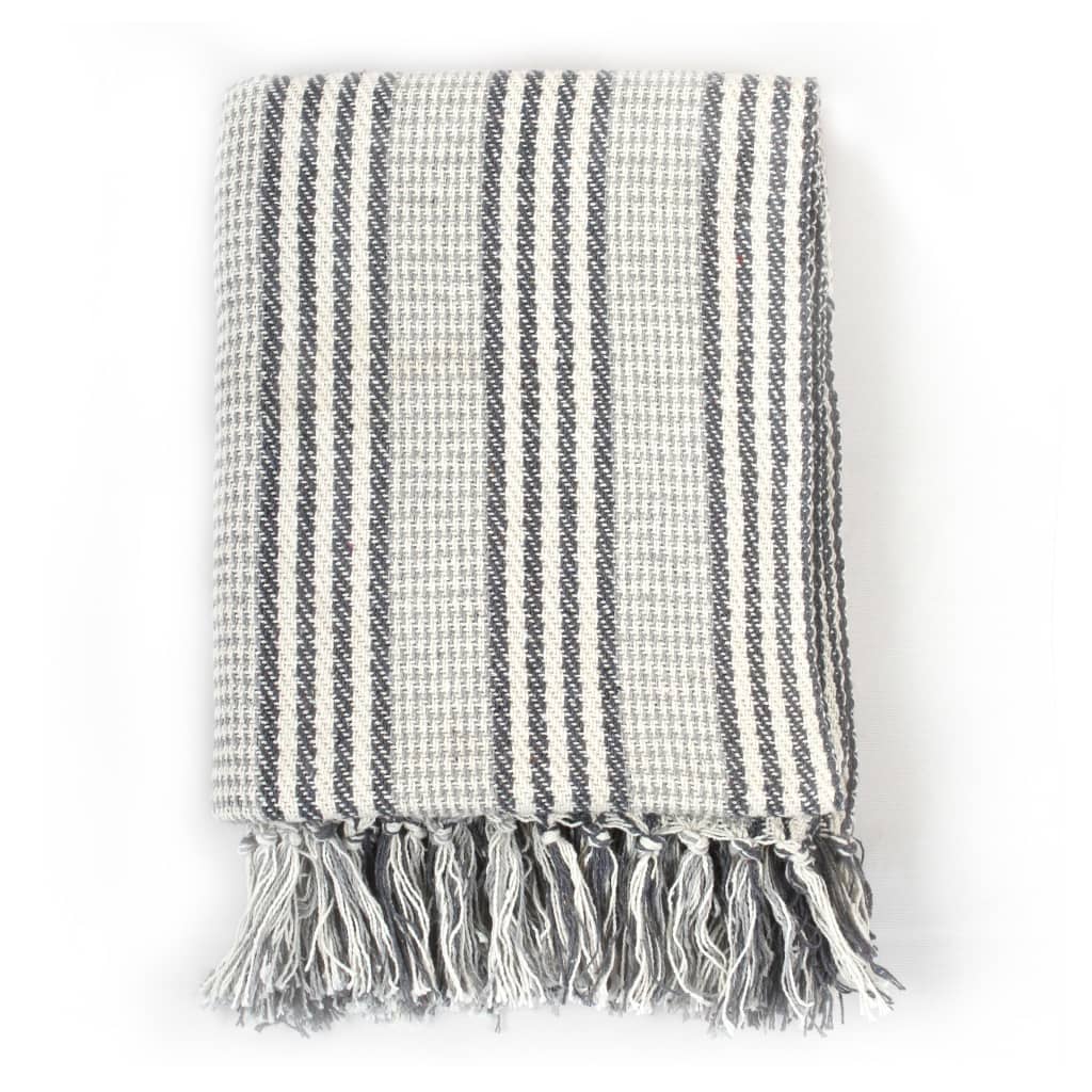 Berkfield Throw Cotton Stripes 220x250 cm Grey and White