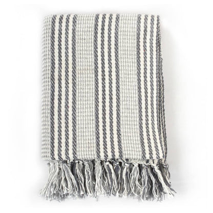Berkfield Throw Cotton Stripes 220x250 cm Grey and White