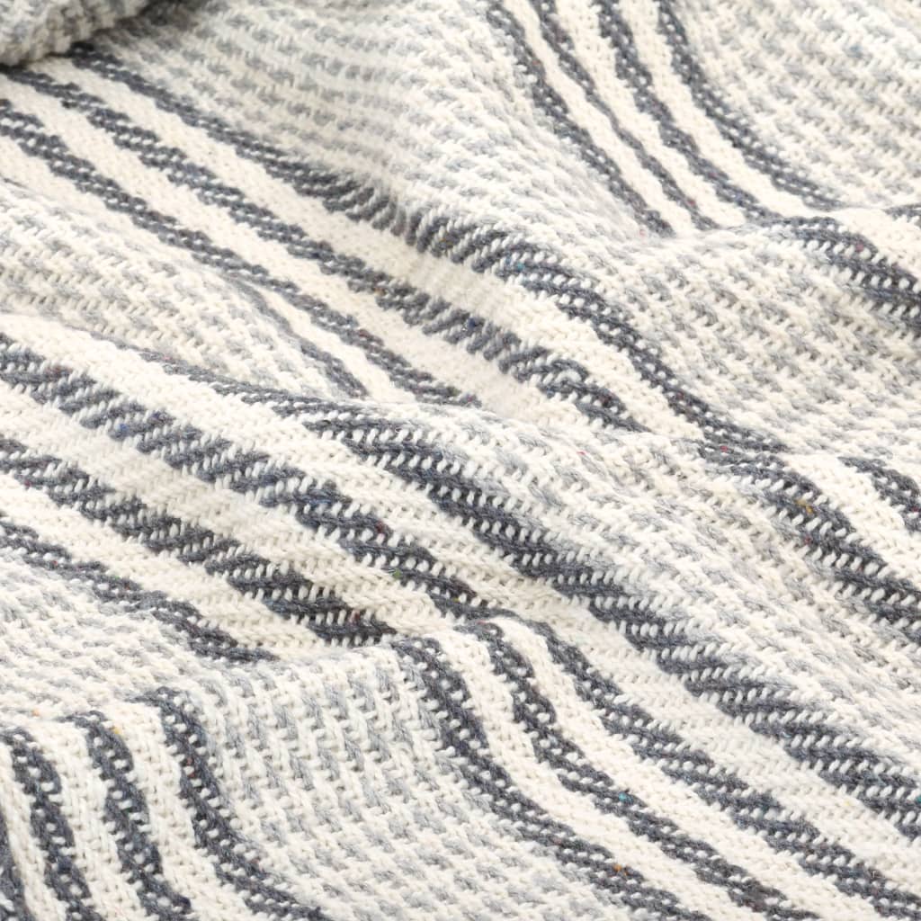 Berkfield Throw Cotton Stripes 220x250 cm Grey and White