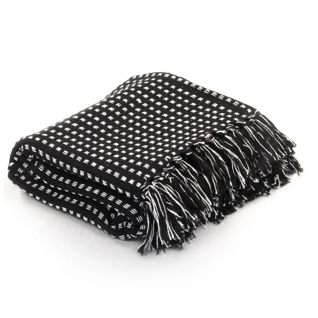 Berkfield Throw Cotton Squares 220x250 cm Black