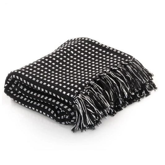 Berkfield Throw Cotton Squares 220x250 cm Black