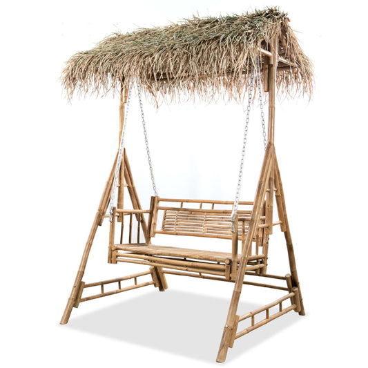 Berkfield 2-Seater Swing Bench with Palm Leaves Bamboo 202 cm