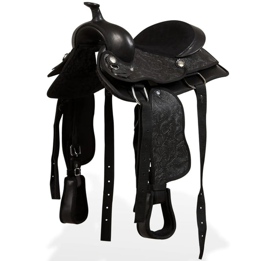 Berkfield Western Saddle. Headstall&Breast Collar Real Leather 13" Black