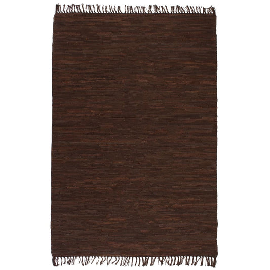 Berkfield Hand-woven Chindi Rug Leather 160x230 cm Brown