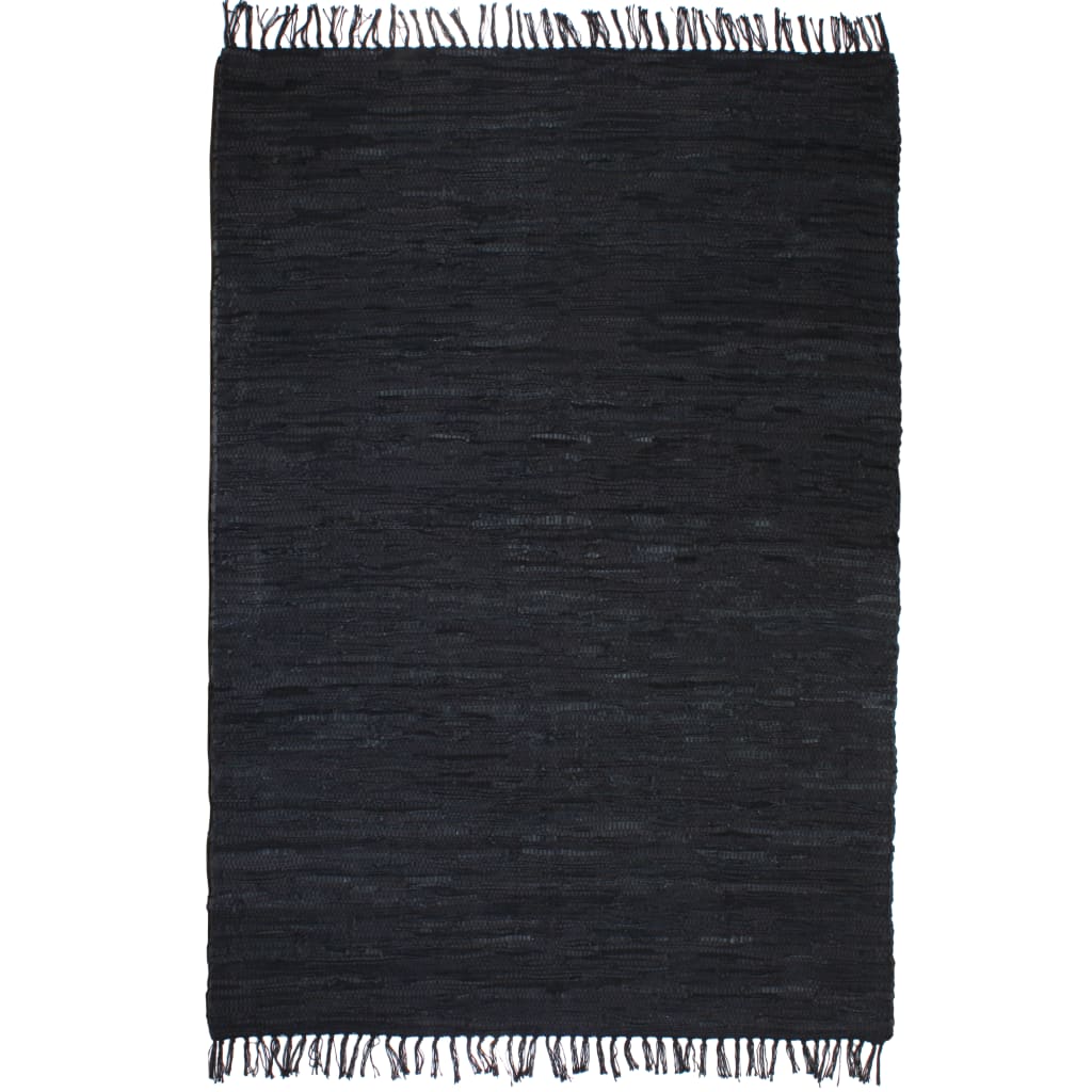 Berkfield Hand-woven Chindi Rug Leather 190x280 cm Black