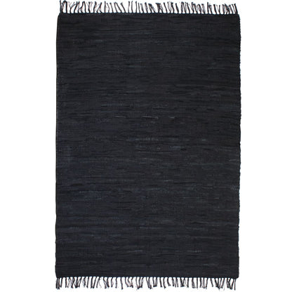 Berkfield Hand-woven Chindi Rug Leather 190x280 cm Black
