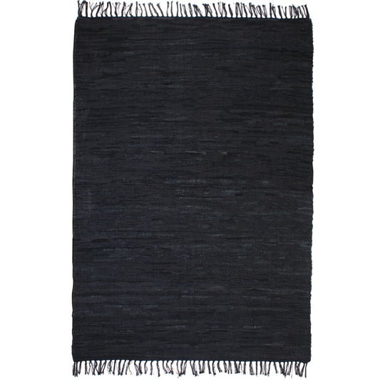 Berkfield Hand-woven Chindi Rug Leather 190x280 cm Black