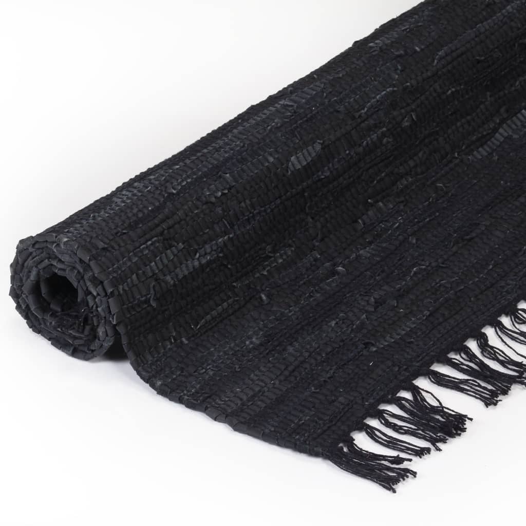 Berkfield Hand-woven Chindi Rug Leather 190x280 cm Black