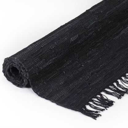 Berkfield Hand-woven Chindi Rug Leather 190x280 cm Black
