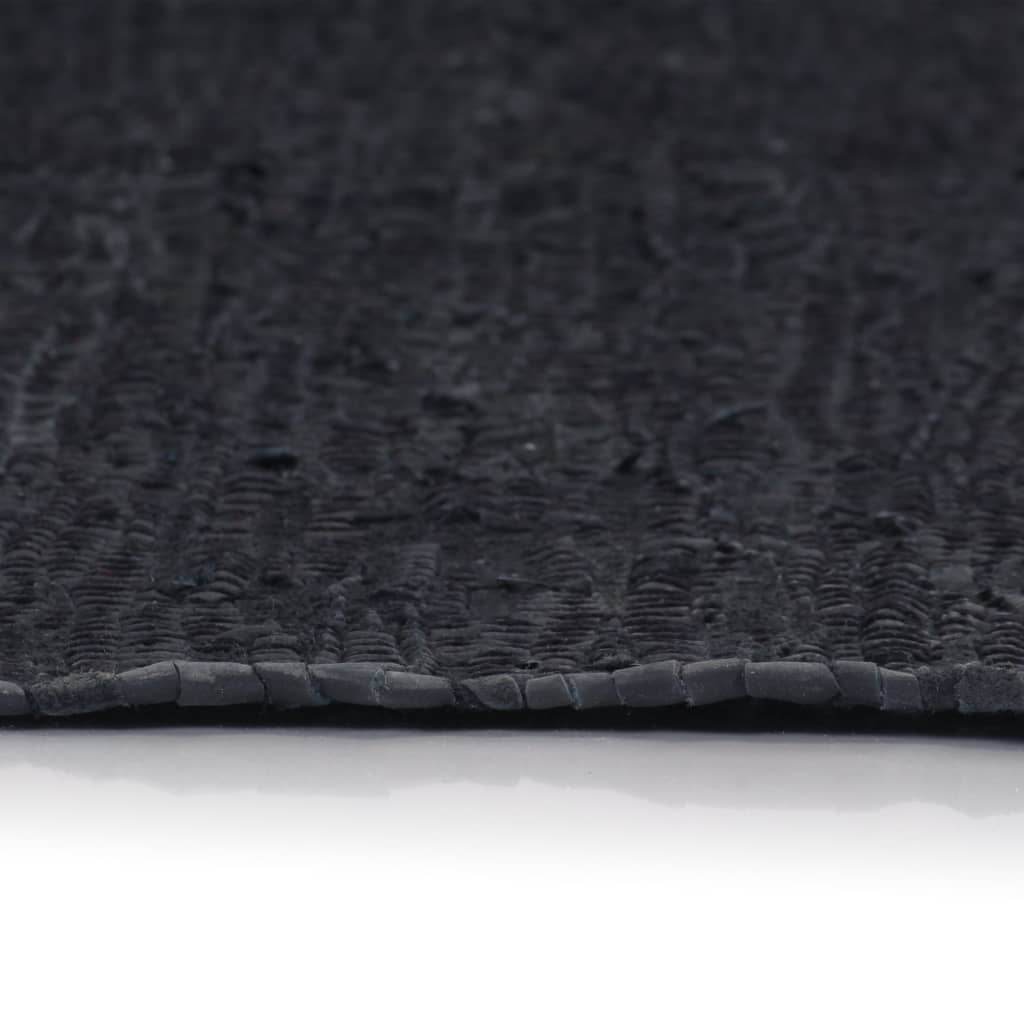 Berkfield Hand-woven Chindi Rug Leather 190x280 cm Black