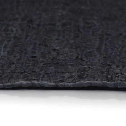 Berkfield Hand-woven Chindi Rug Leather 190x280 cm Black