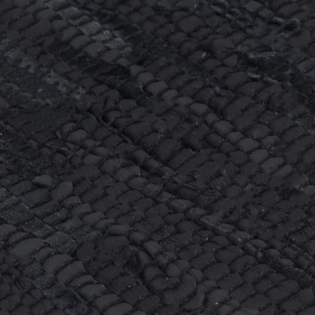 Berkfield Hand-woven Chindi Rug Leather 190x280 cm Black