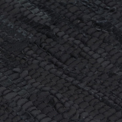 Berkfield Hand-woven Chindi Rug Leather 190x280 cm Black