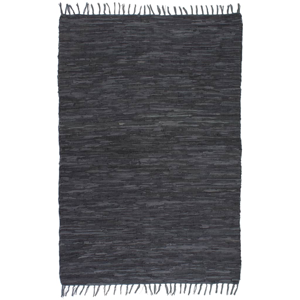 Berkfield Hand-woven Chindi Rug Leather 120x170 cm Grey