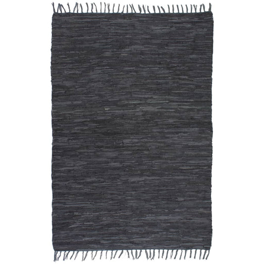 Berkfield Hand-woven Chindi Rug Leather 120x170 cm Grey