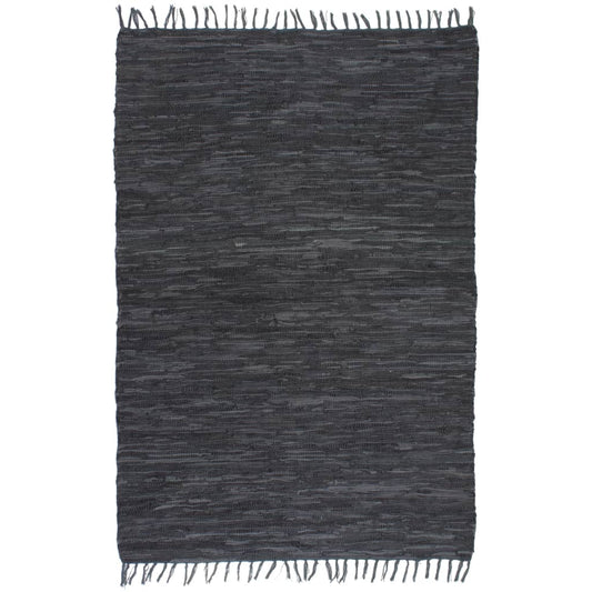Berkfield Hand-woven Chindi Rug Leather 160x230 cm Grey