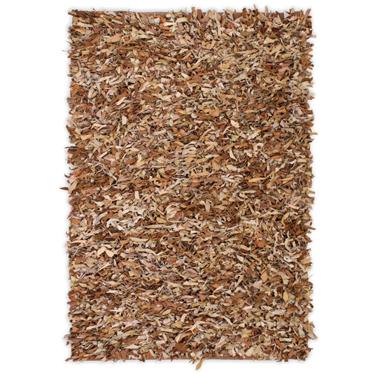 Berkfield Shaggy Rug Genuine Leather 160x230 cm Tan