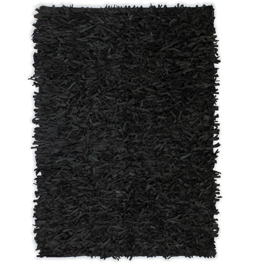 Berkfield Shaggy Rug Genuine Leather 120x170 cm Black