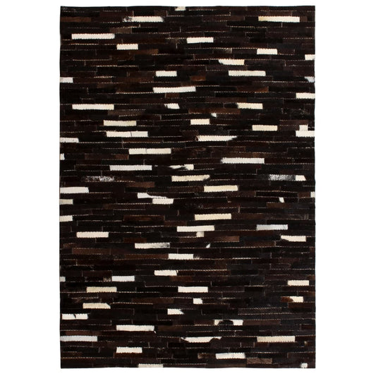 Berkfield Rug Genuine Leather Patchwork 160x230 cm Stripe Black/White