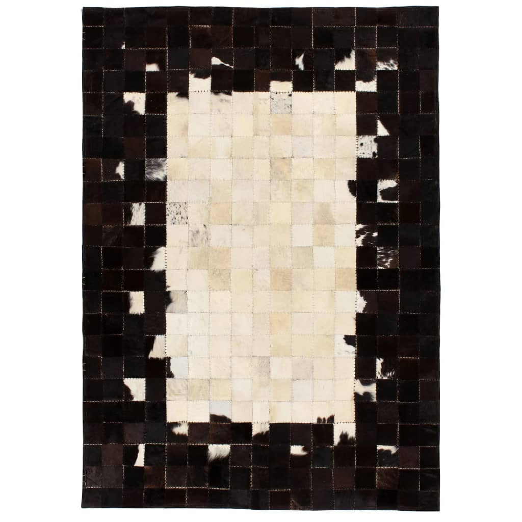 Berkfield Rug Genuine Leather Patchwork 80x150 cm Square Black/White