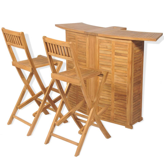 Berkfield 3 Piece Bistro Set with Folding Chairs Solid Teak Wood