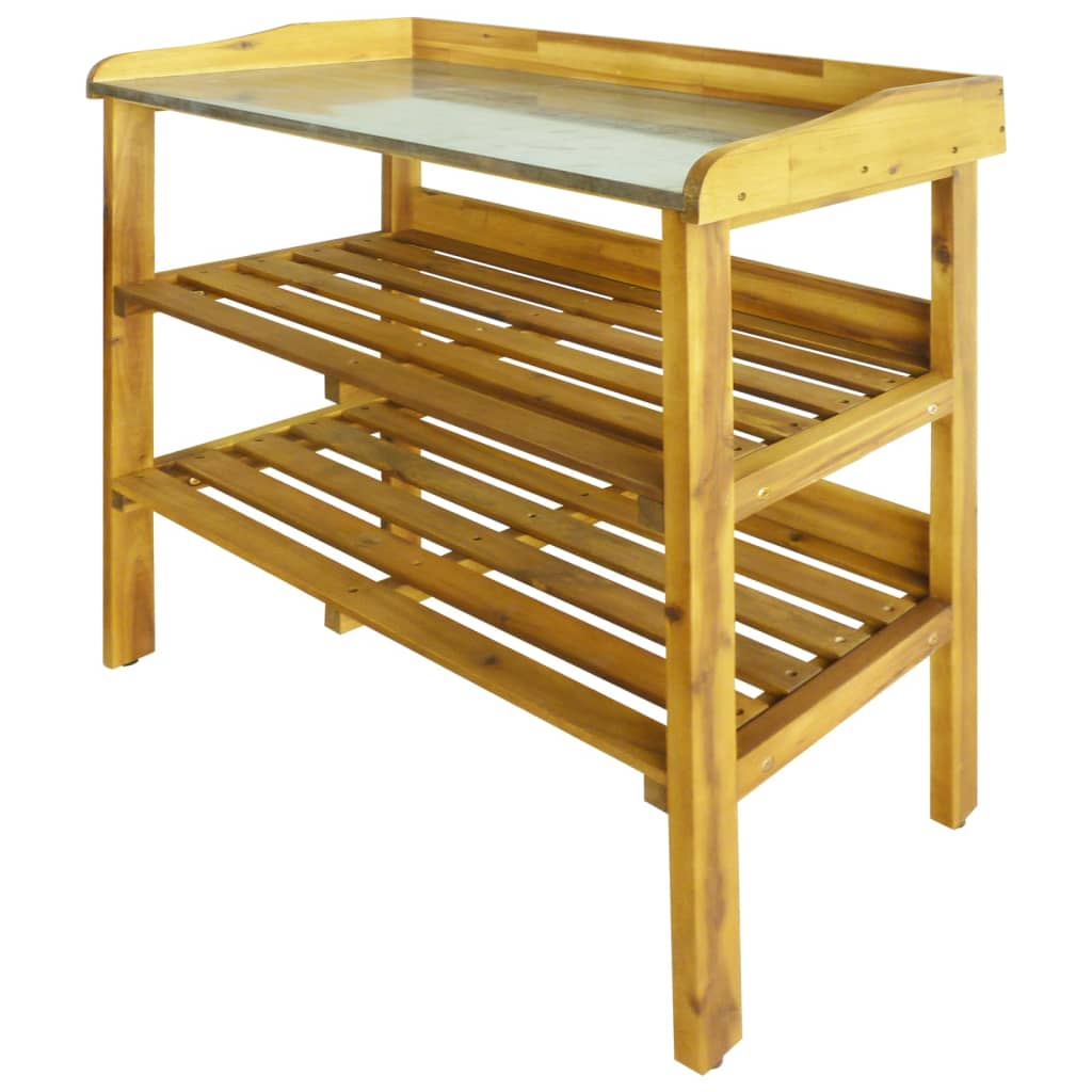 Berkfield Potting Bench with 2 Shelves Solid Acacia Wood and Zinc