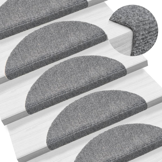 Berkfield 15 Self-adhesive Stair Mats Needle Punch 56x17x3 cm Light Grey