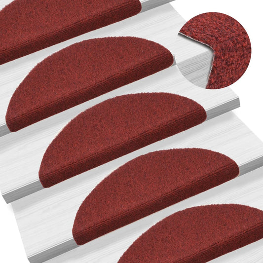 Berkfield 15 pcs Self-adhesive Stair Mats Needle Punch 56x17x3 cm Red