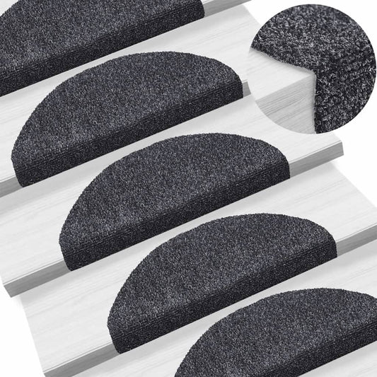 Berkfield 15pcs Self-adhesive Stair Mats Needle Punch 65x21x4cm Dark Grey