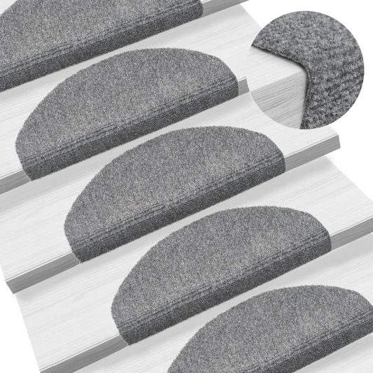 Berkfield 15 Self-adhesive Stair Mats Needle Punch 65x21x4 cm Light Grey