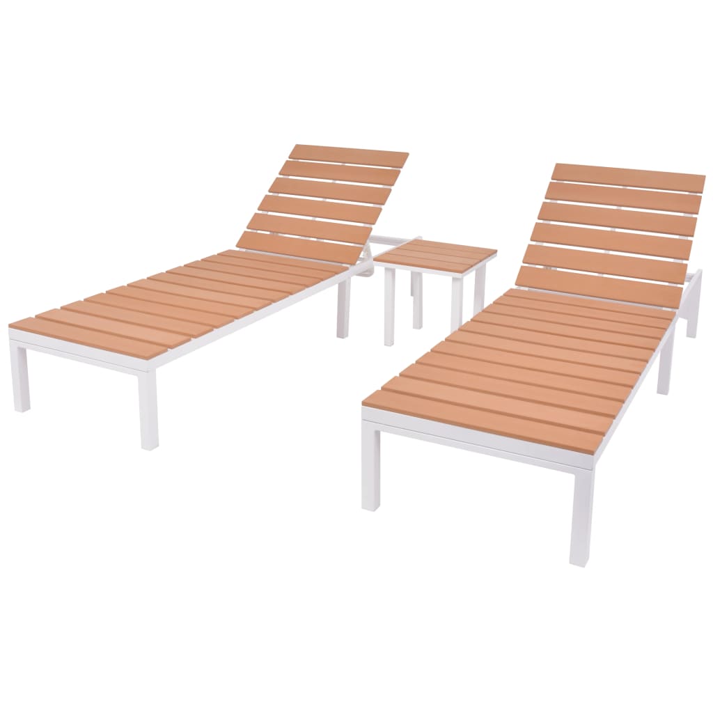 Berkfield Sun Loungers 2 pcs with Table Aluminium and WPC White and Brown