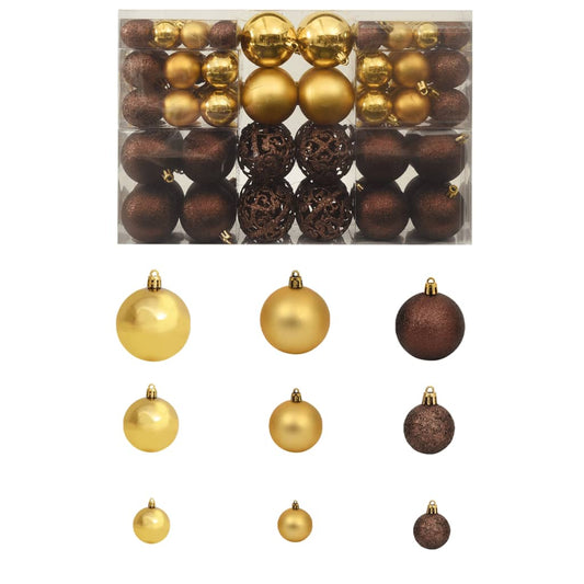 Berkfield 100 Piece Christmas Ball Set 3/4/6 cm Brown/Bronze/Gold