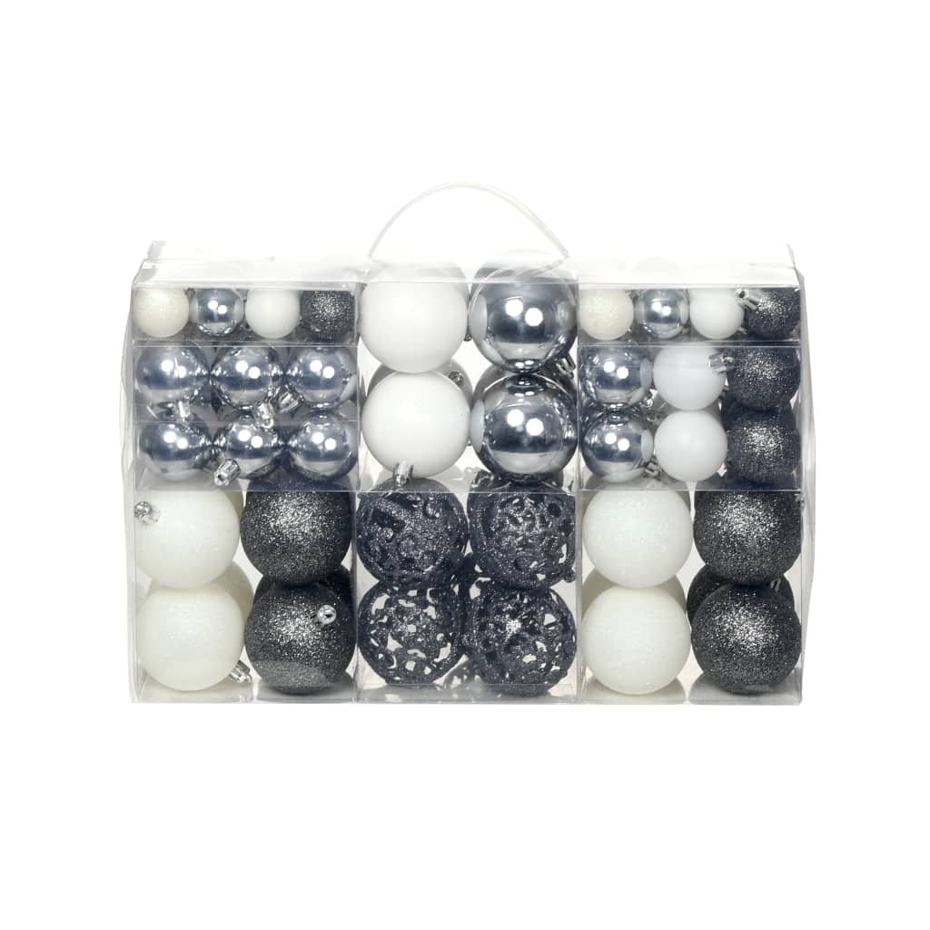 Berkfield 100 Piece Christmas Ball Set 3/4/6 cm White/Grey