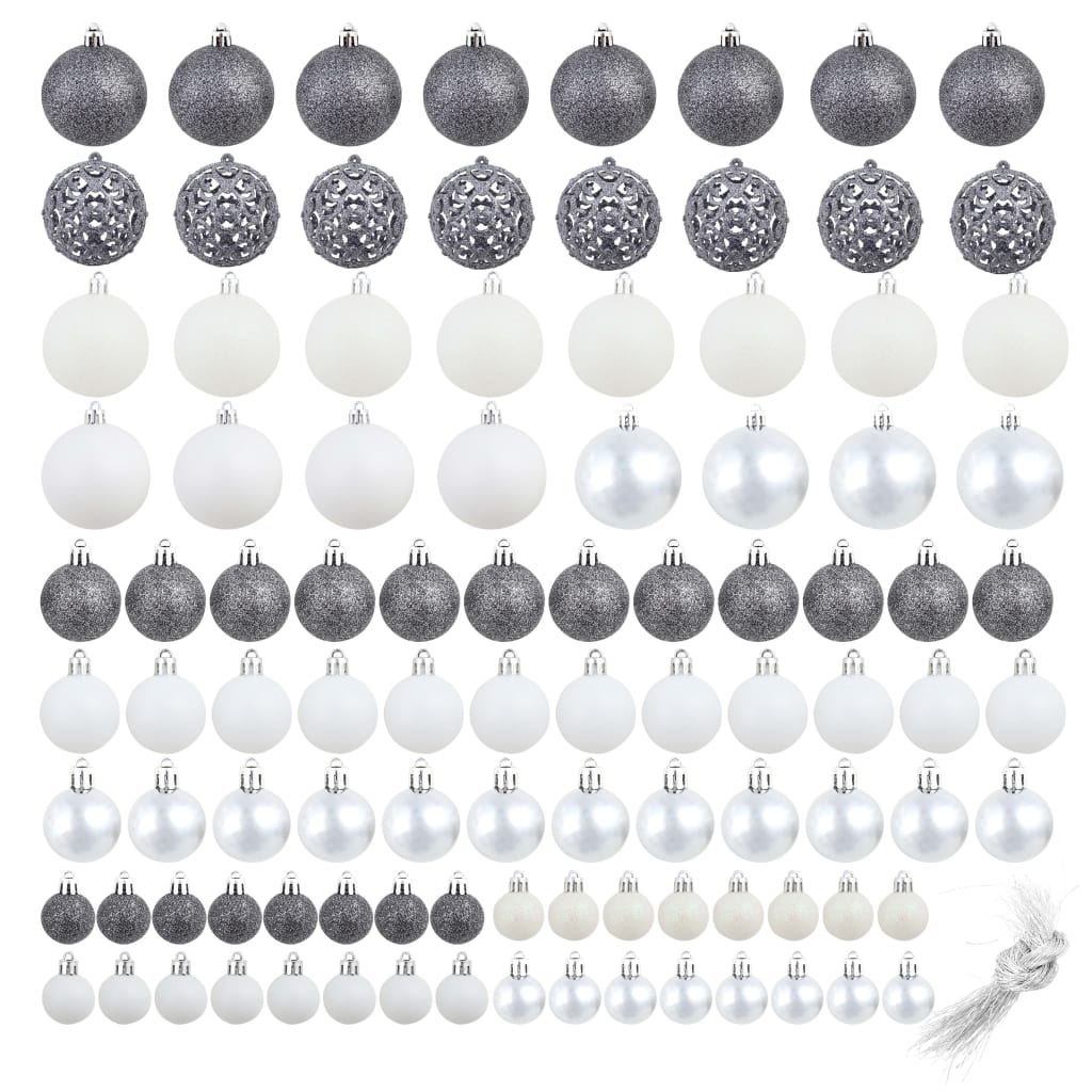 Berkfield 100 Piece Christmas Ball Set 3/4/6 cm White/Grey