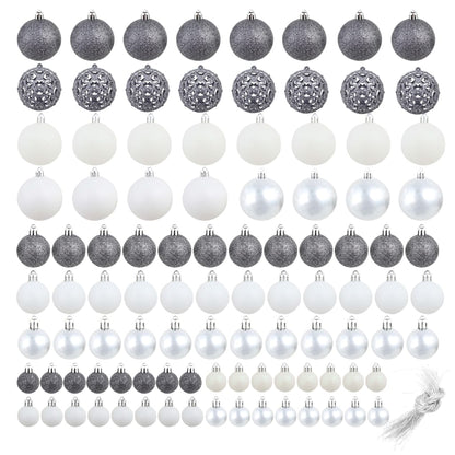 Berkfield 100 Piece Christmas Ball Set 3/4/6 cm White/Grey