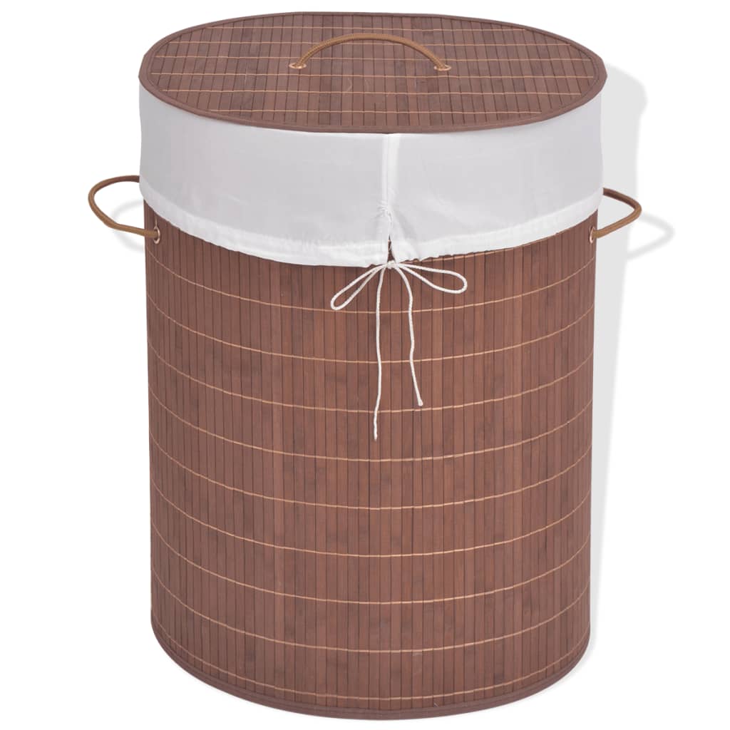 Berkfield Bamboo Laundry Bin Oval Brown