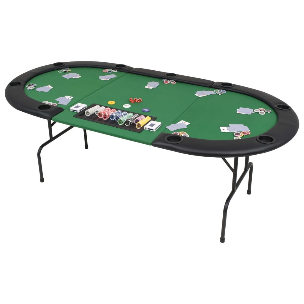 Berkfield 9-Player Folding Poker Table 3 Fold Oval Green